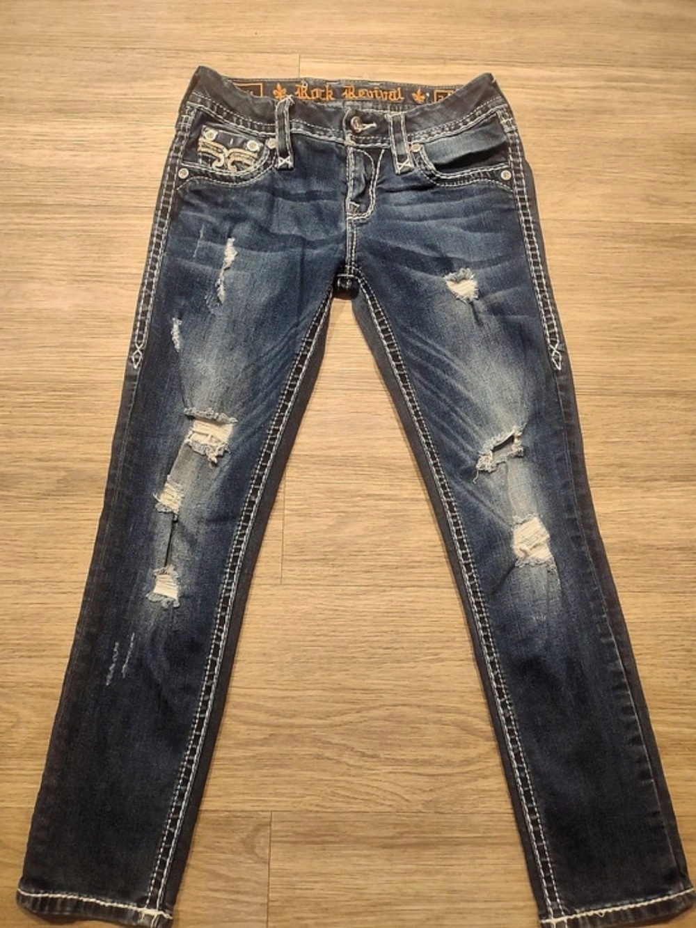 Rock Revival Skinny Distressed Jeans in Blue